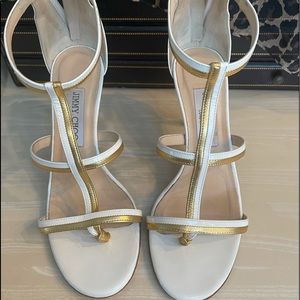 Jimmy Choo White/Gold Gladiator Sandals